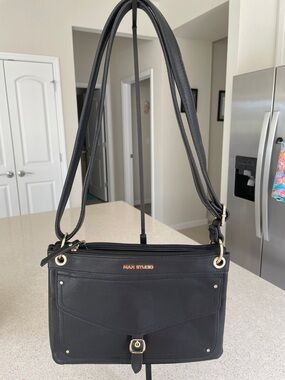 Max Studio Black Shoulder Bag with Gold Accents